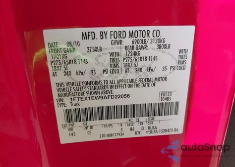 2010 Ford F-150 Stx/Xl from USA, damaged, VIN 1FTEX1EW9AFD22056